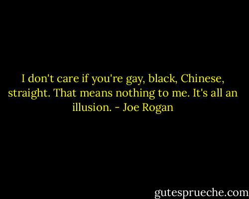 I don't care if you're gay, black, Chinese, straight. That means nothing to me. It's all an illusion. - Joe Rogan