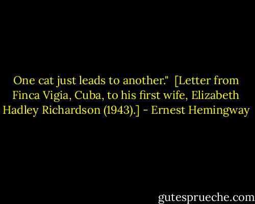 One cat just leads to another."<br /><br />[Letter from Finca Vigia, Cuba, to his first wife, Elizabeth Hadley Richardson (1943).] - Ernest Hemingway