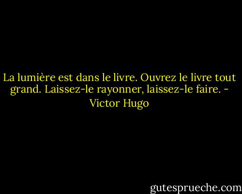 La lumière est dans le livre. Ouvrez le livre tout grand. Laissez-le rayonner, laissez-le faire. - Victor Hugo