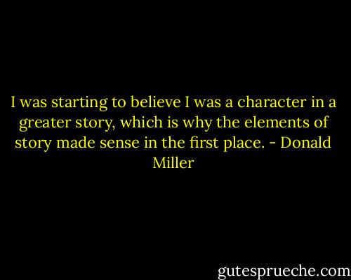 I was starting to believe I was a character in a greater story, which is why the elements of story made sense in the first place. - Donald Miller