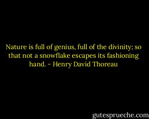 Nature is full of genius, full of the divinity; so that not a snowflake escapes its fashioning hand. - Henry David Thoreau
