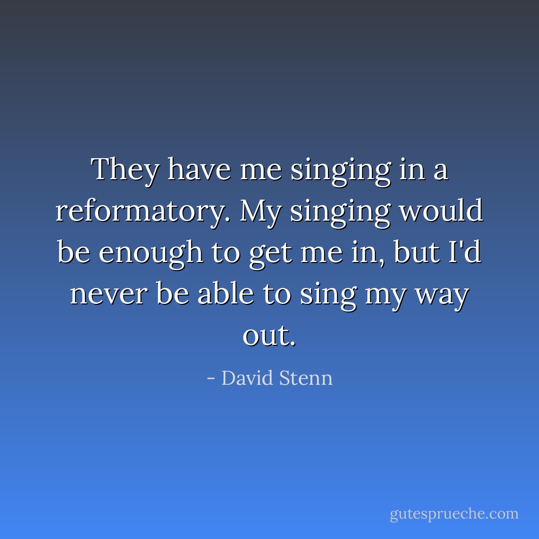 They have me singing in a reformatory. My singing would be enough to get me in, but I'd never be able to sing my way out. - David Stenn