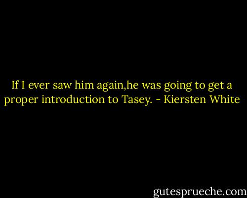 If I ever saw him again,he was going to get a proper introduction to Tasey. - Kiersten White