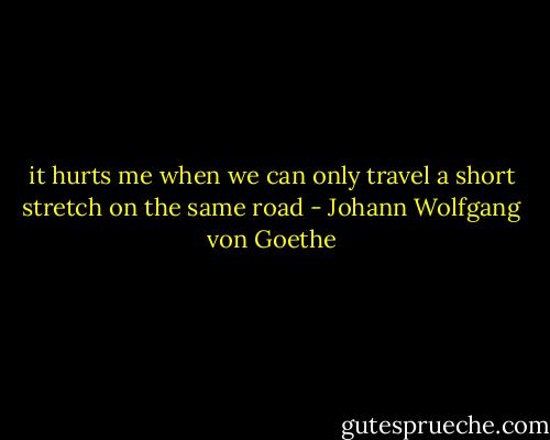 it hurts me when we can only travel a short stretch on the same road - Johann Wolfgang von Goethe