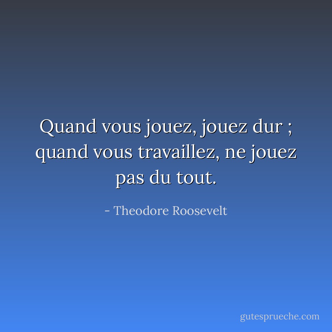 Quand vous jouez, jouez dur ; quand vous travaillez, ne jouez pas du tout. - Theodore Roosevelt