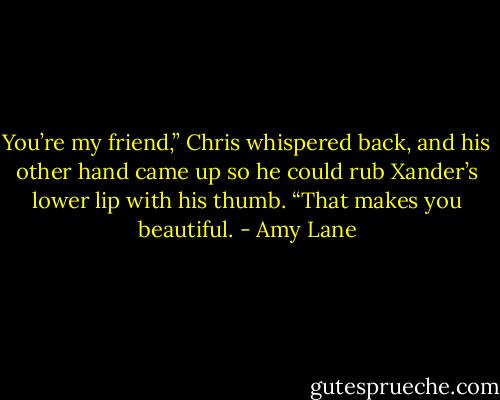 You’re my friend,” Chris whispered back, and his other hand came up so he could rub Xander’s lower lip with his thumb. “That makes you beautiful. - Amy Lane
