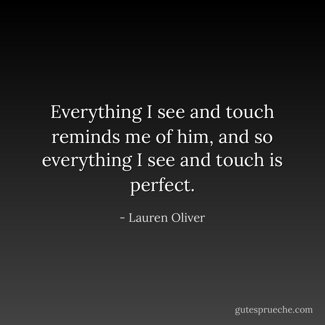 Everything I see and touch reminds me of him, and so everything I see and touch is perfect. - Lauren Oliver