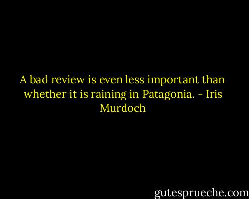 A bad review is even less important than whether it is raining in Patagonia. - Iris Murdoch