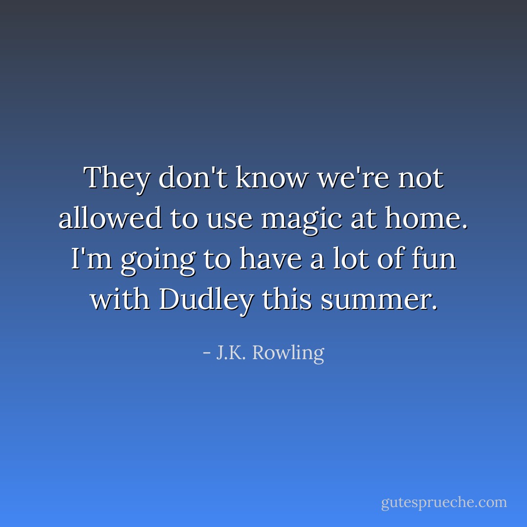 They don't know we're not allowed to use magic at home. I'm going to have a lot of fun with Dudley this summer. - J.K. Rowling