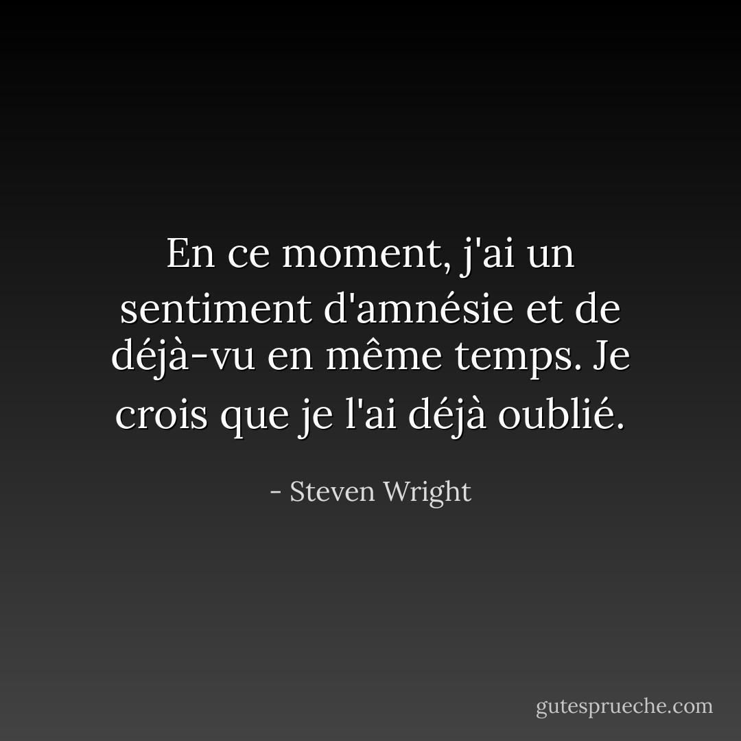 En ce moment, j'ai un sentiment d'amnésie et de déjà-vu en même temps. Je crois que je l'ai déjà oublié. - Steven Wright