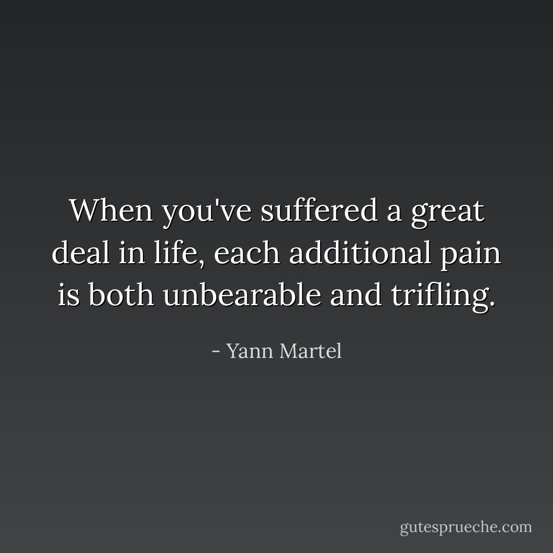 When you've suffered a great deal in life, each additional pain is both unbearable and trifling. - Yann Martel