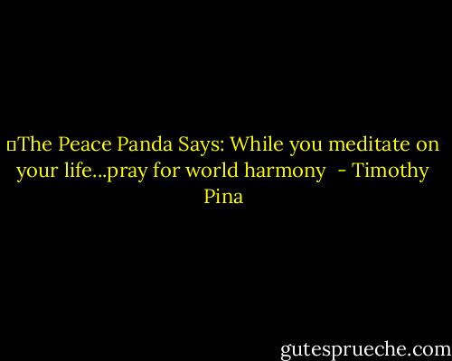 ✌The Peace Panda Says: While you meditate on your life...pray for world harmony  - Timothy Pina