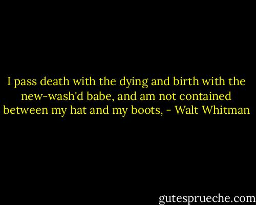 I pass death with the dying and birth with the new-wash'd babe, and am not contained between my hat and my boots, - Walt Whitman