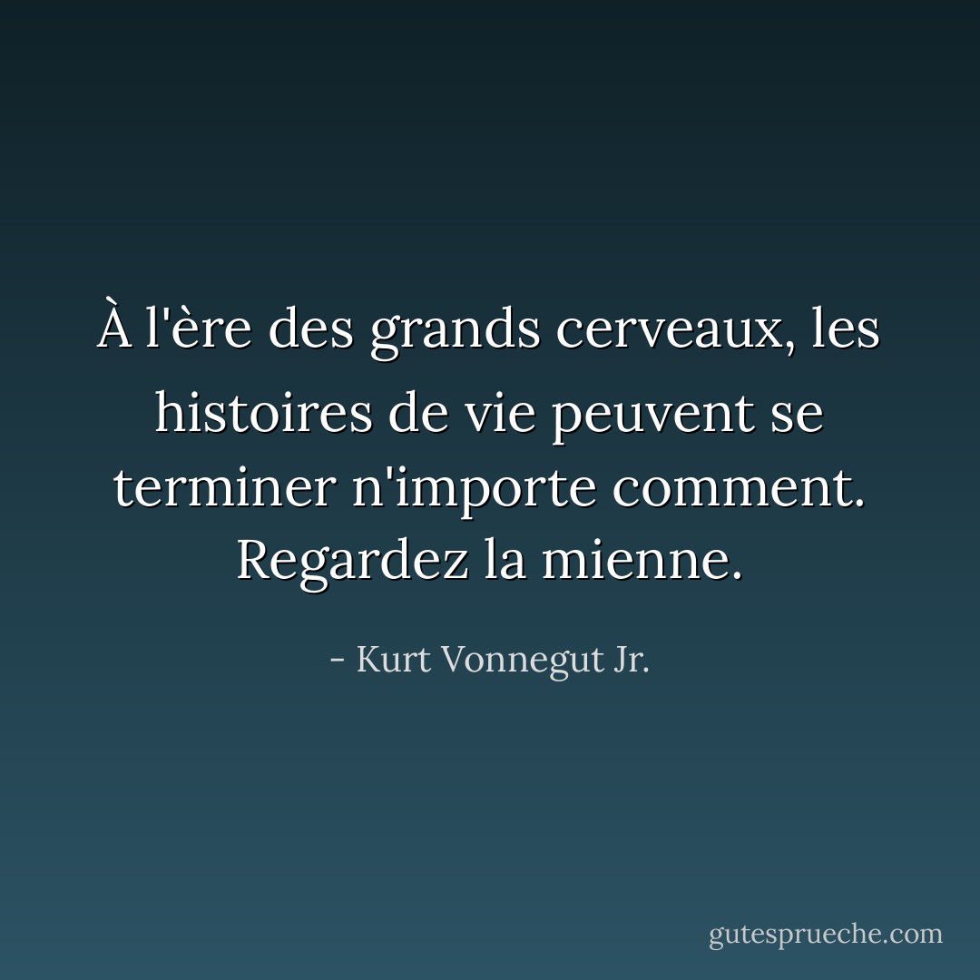 À l'ère des grands cerveaux, les histoires de vie peuvent se terminer n'importe comment. Regardez la mienne. - Kurt Vonnegut Jr.