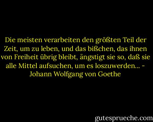 Die meisten verarbeiten den größten Teil der Zeit, um zu leben, und das bißchen, das ihnen von Freiheit übrig bleibt, ängstigt sie so, daß sie alle Mittel aufsuchen, um es loszuwerden... - Johann Wolfgang von Goethe