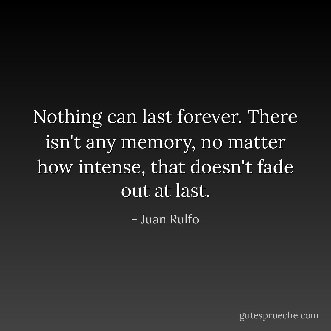 Nothing can last forever. There isn't any memory, no matter how intense, that doesn't fade out at last. - Juan Rulfo