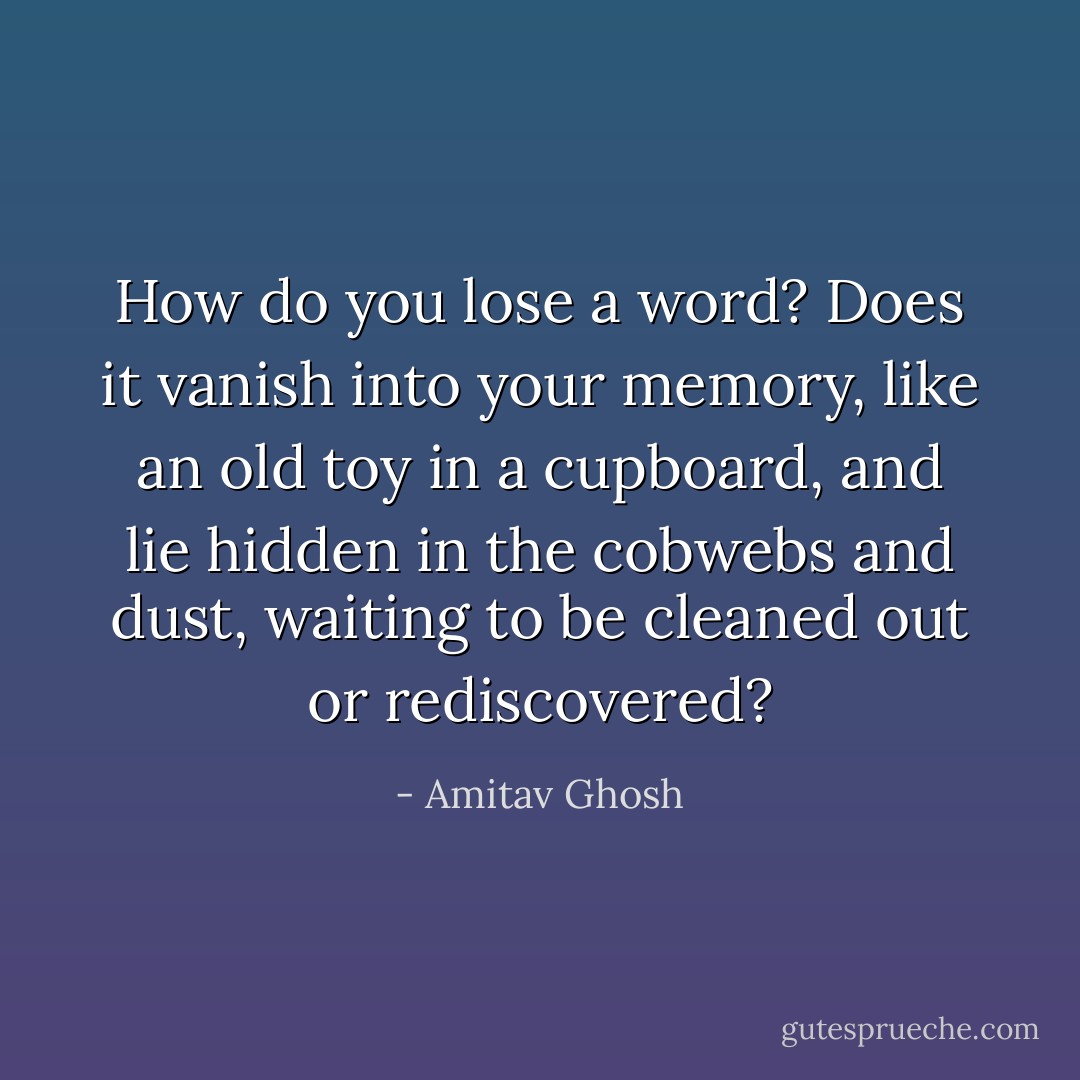 How do you lose a word? Does it vanish into your memory, like an old toy in a cupboard, and lie hidden in the cobwebs and dust, waiting to be cleaned out or rediscovered? - Amitav Ghosh