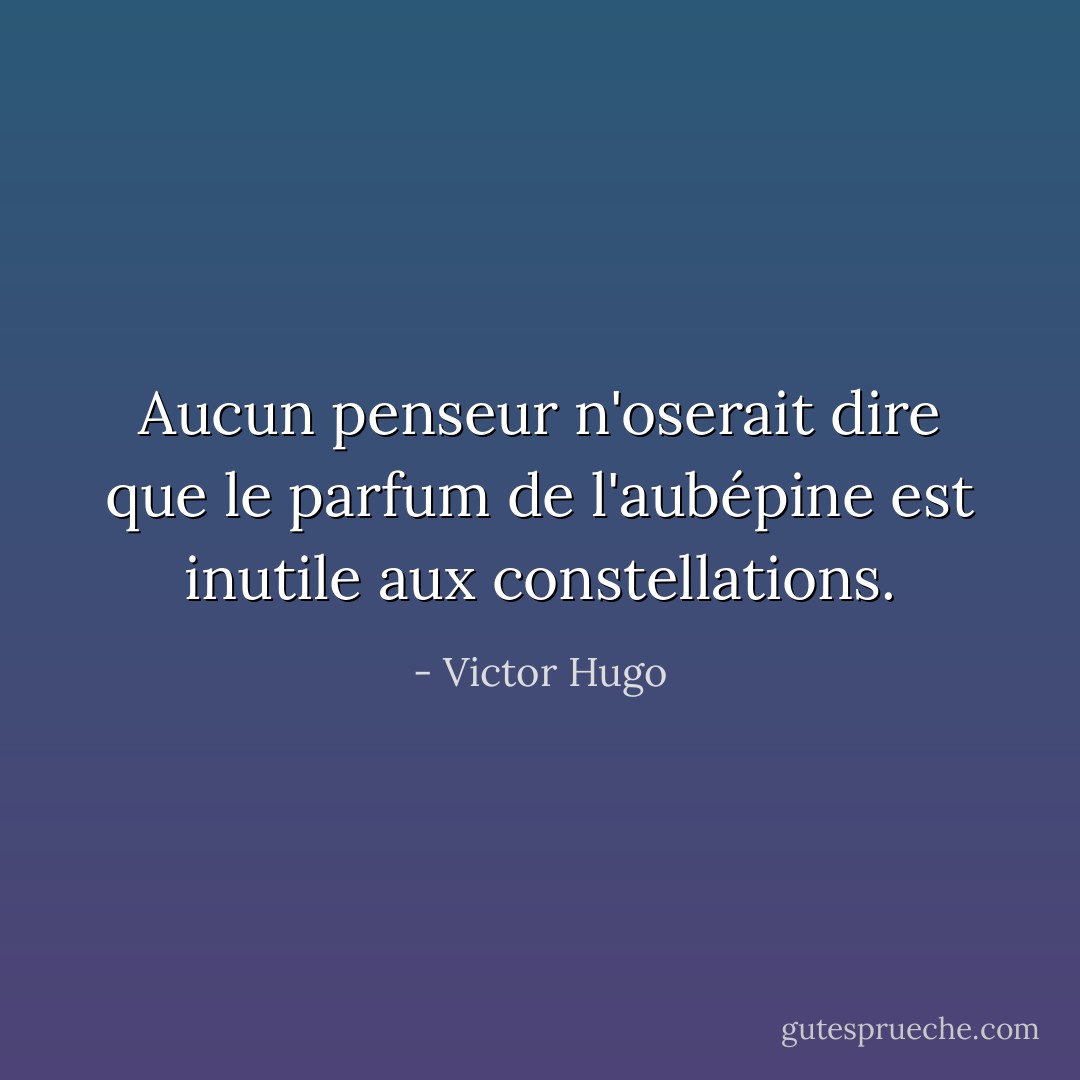 Aucun penseur n'oserait dire que le parfum de l'aubépine est inutile aux constellations. - Victor Hugo