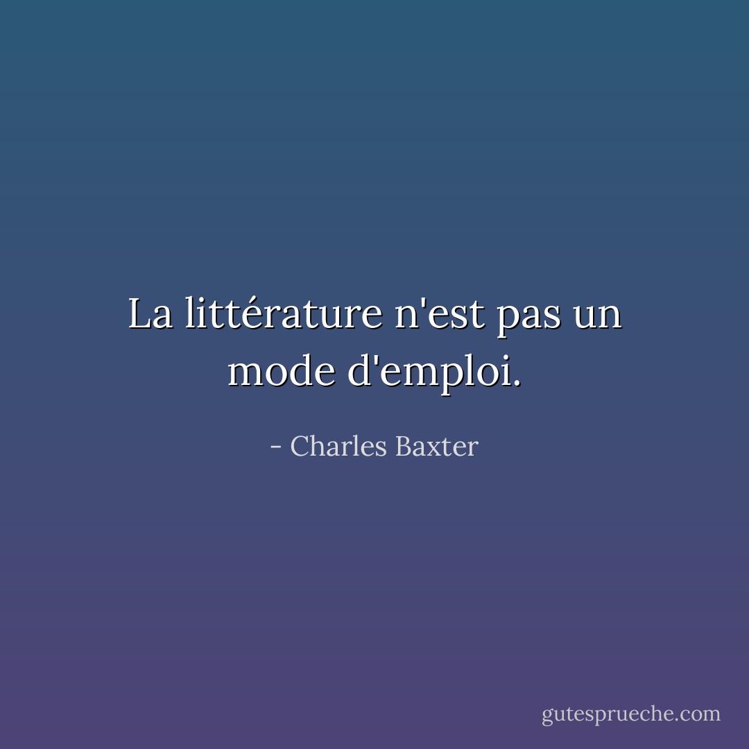 La littérature n'est pas un mode d'emploi. - Charles Baxter