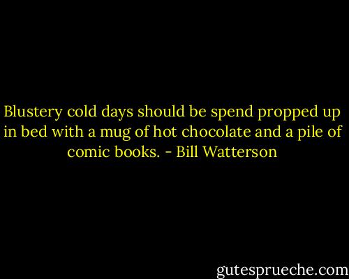 Blustery cold days should be spend propped up in bed with a mug of hot chocolate and a pile of comic books. - Bill Watterson