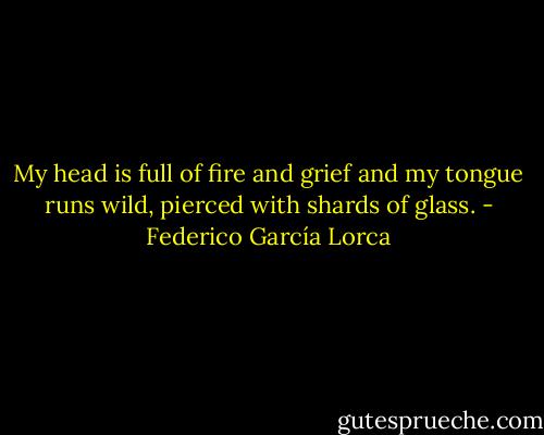 My head is full of fire<br />and grief and my tongue<br />runs wild, pierced<br />with shards of glass. - Federico García Lorca