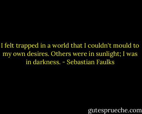 I felt trapped in a world that I couldn't mould to my own desires. Others were in sunlight; I was in darkness. - Sebastian Faulks