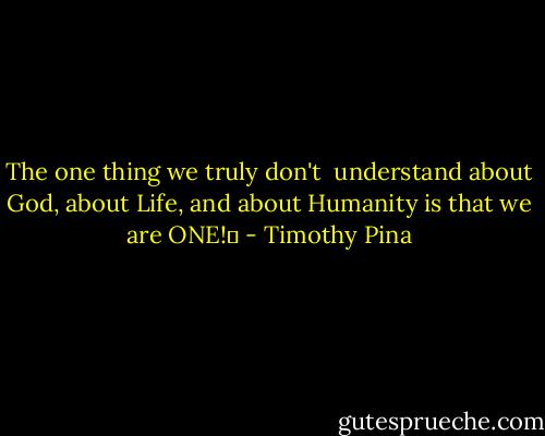 The one thing we truly don't  understand about God, about Life, and about Humanity is that we are ONE!✌ - Timothy Pina