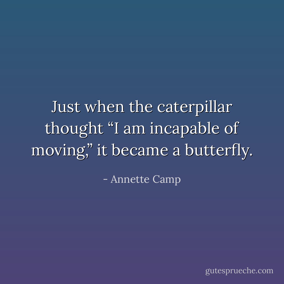 Just when the caterpillar thought “I am incapable of moving,” it became a butterfly. - Annette Camp