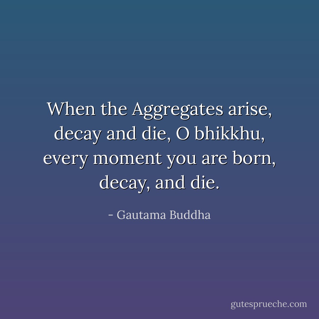 When the Aggregates arise, decay and die, O bhikkhu, every moment you are born, decay, and die. - Gautama Buddha