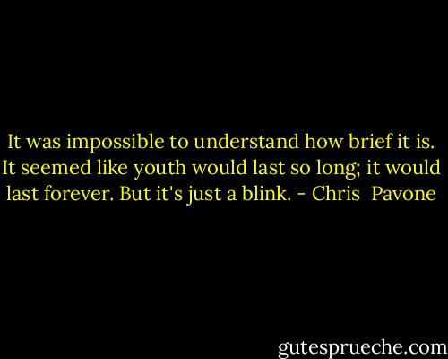 It was impossible to understand how brief it is. It seemed like youth would last so long; it would last forever. But it's just a blink. - Chris  Pavone