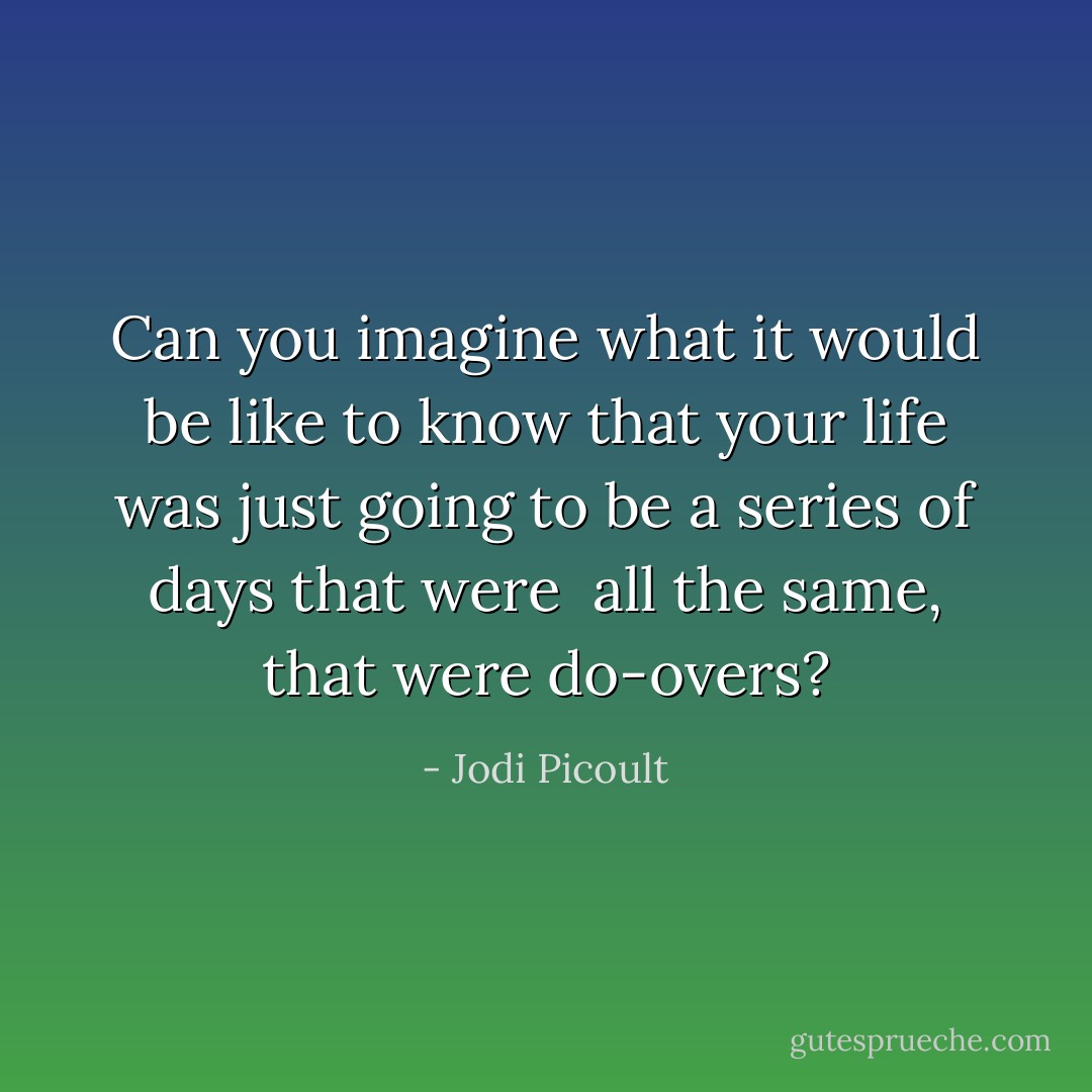 Can you imagine what it would be like to know that your life was just going to be a series of days that were <br />all the same, that were do-overs? - Jodi Picoult