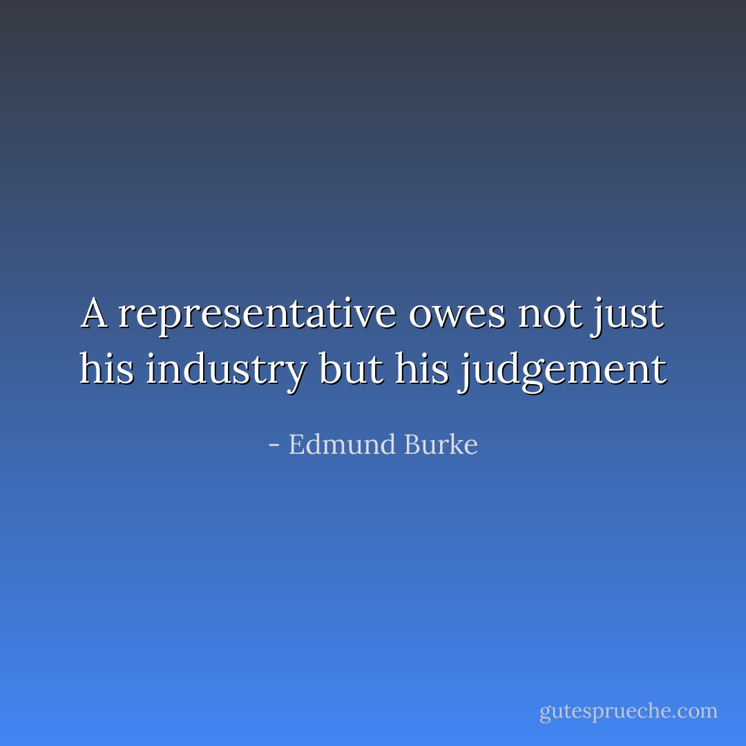A representative owes not just his industry but his judgement - Edmund Burke