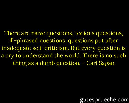 There are naive questions, tedious questions, ill-phrased questions, questions put after inadequate self-criticism. But every question is a cry to understand the world. There is no such thing as a dumb question. - Carl Sagan