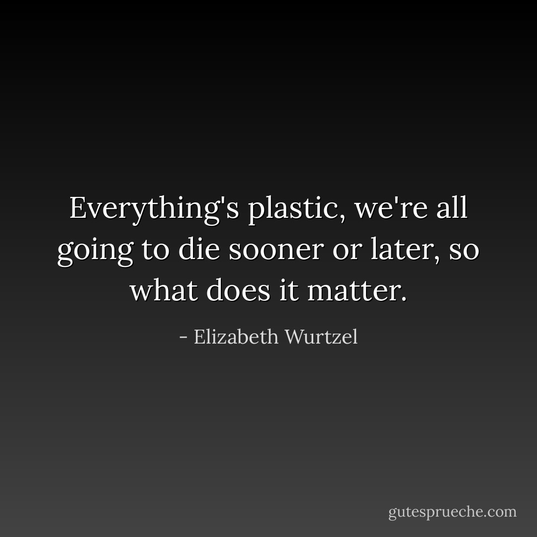 Everything's plastic, we're all going to die sooner or later, so what does it matter. - Elizabeth Wurtzel