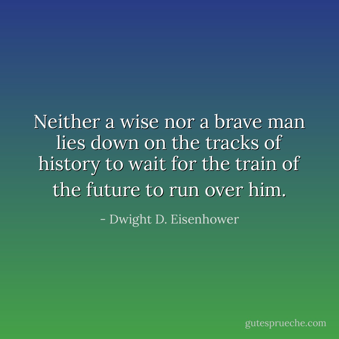 Neither a wise nor a brave man lies down on the tracks of history to wait for the train of the future to run over him. - Dwight D. Eisenhower
