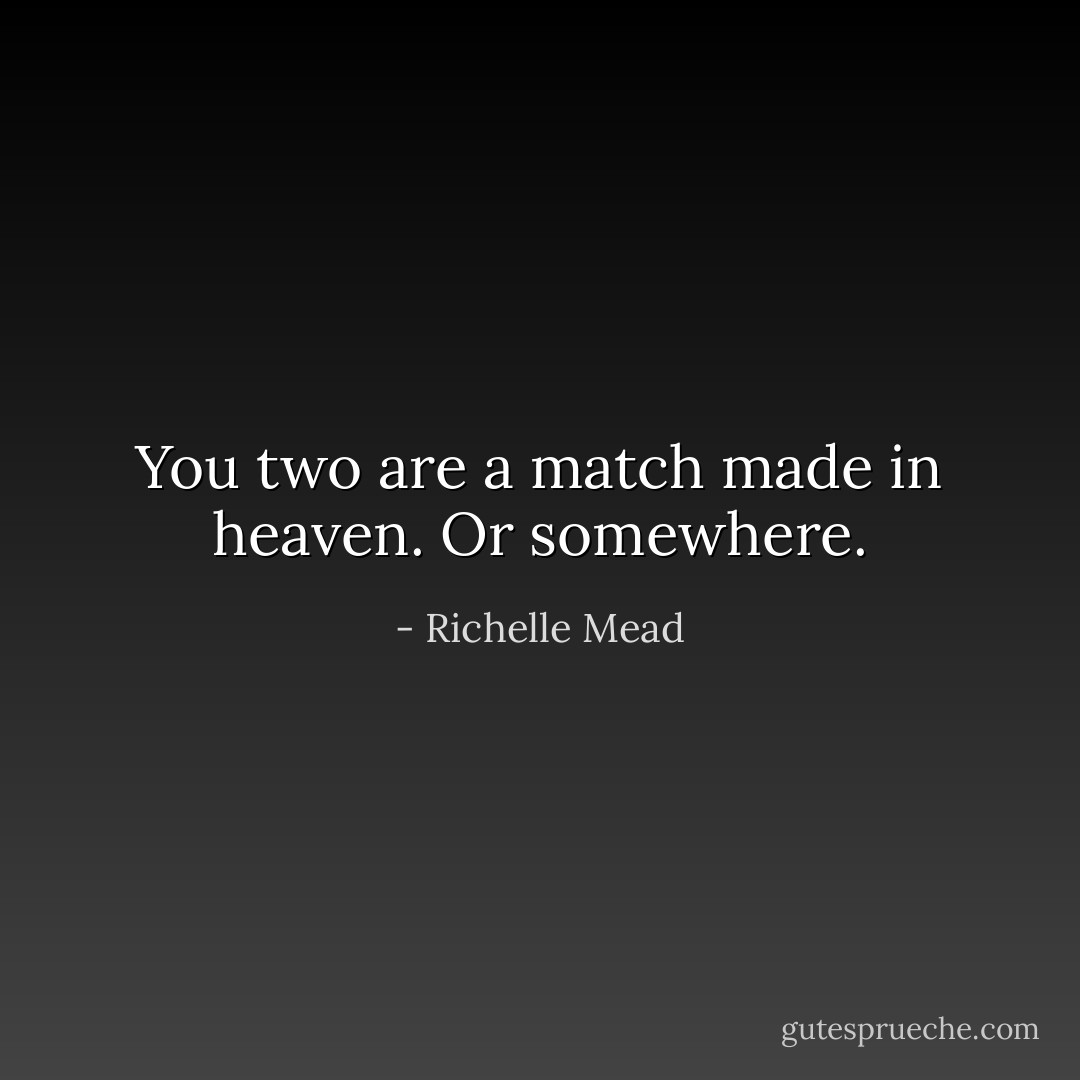 You two are a match made in heaven. Or somewhere. - Richelle Mead