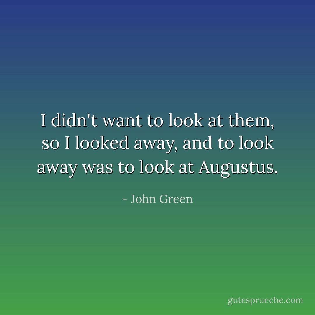 I didn't want to look at them, so I looked away, and to look away was to look at Augustus. - John Green