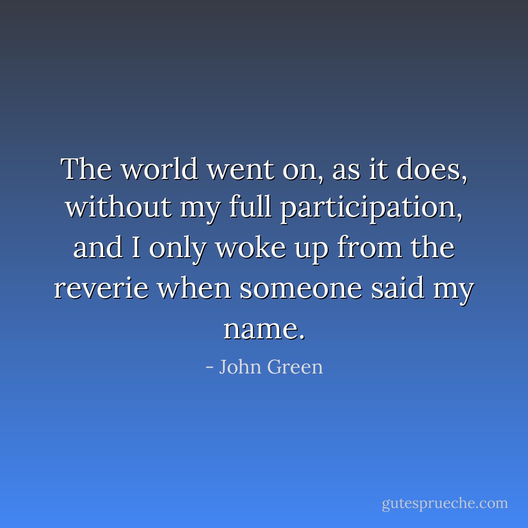 The world went on, as it does, without my full participation, and I only woke up from the reverie when someone said my name. - John Green