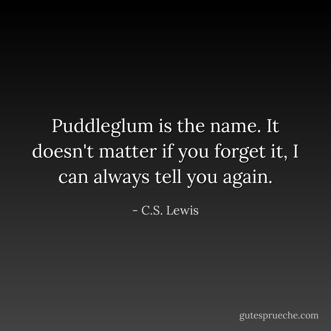 Puddleglum is the name. It doesn't matter if you forget it, I can always tell you again. - C.S. Lewis