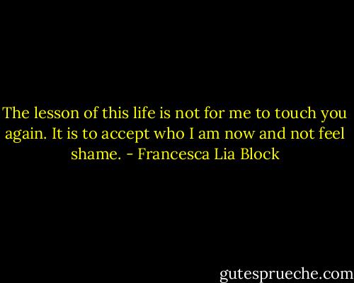 The lesson of this life is not for me to touch you again. It is to accept who I am now and not feel shame. - Francesca Lia Block