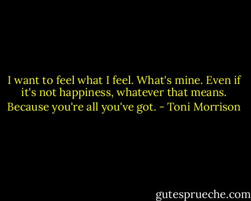 I want to feel what I feel. What's mine. Even if it's not happiness, whatever that means. Because you're all you've got. - Toni Morrison
