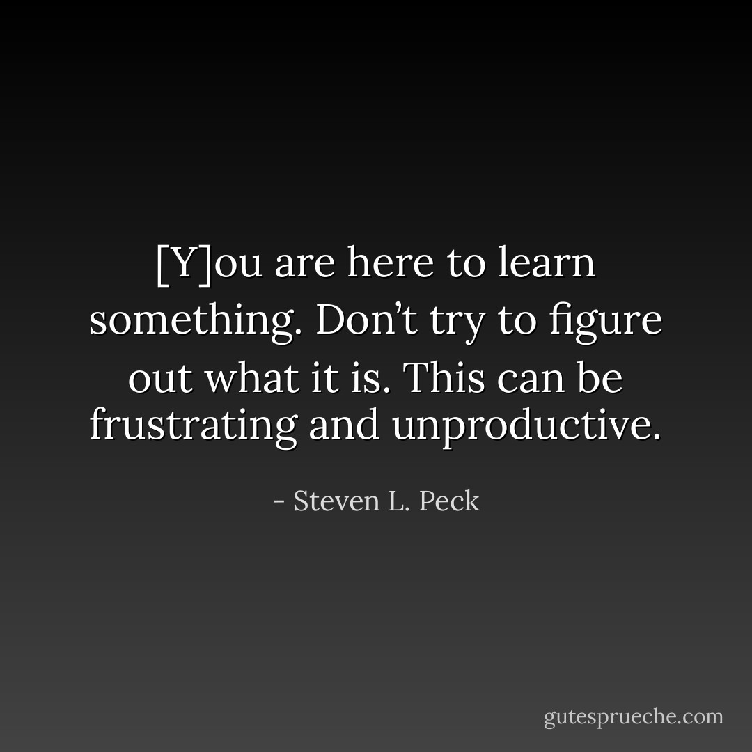 [Y]ou are here to learn something. Don’t try to figure out what it is. This can be frustrating and unproductive. - Steven L. Peck