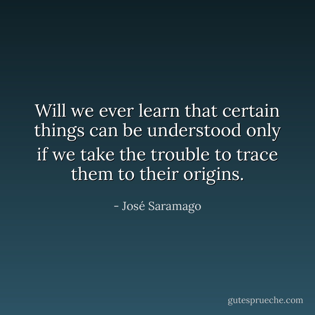 Will we ever learn that certain things can be understood only if we take the trouble to trace them to their origins. - José Saramago