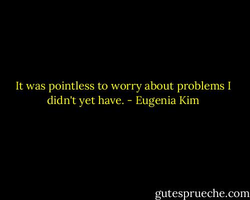It was pointless to worry about problems I didn't yet have. - Eugenia Kim