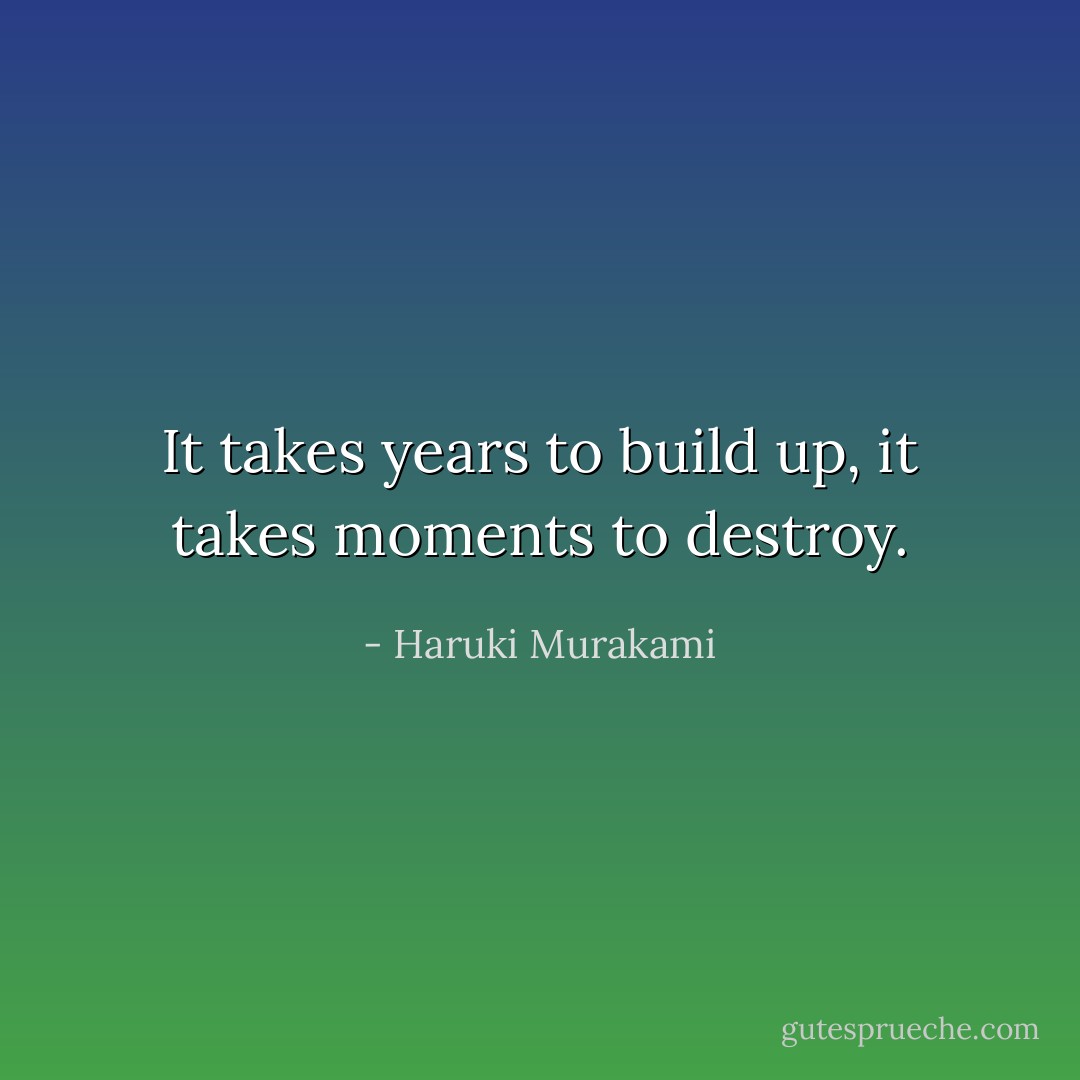 It takes years to build up, it takes moments to destroy. - Haruki Murakami