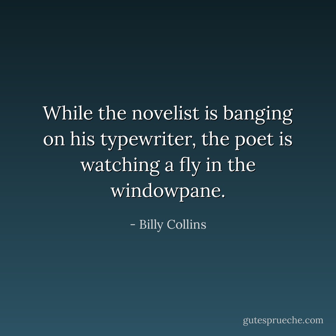While the novelist is banging on his typewriter, the poet is watching a fly in the windowpane. - Billy Collins