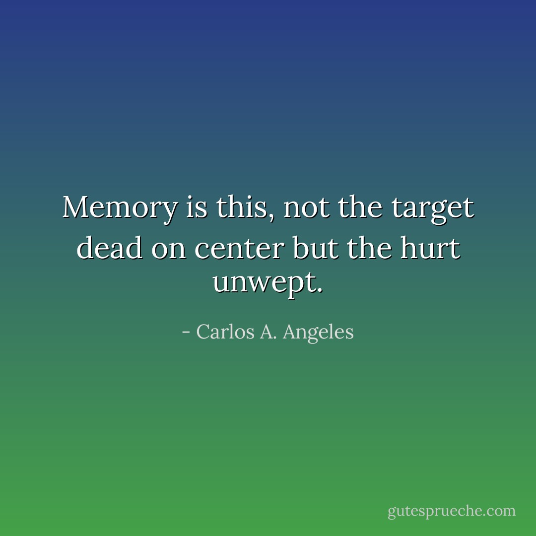 Memory is this, not the target dead on center<br />but the hurt unwept. - Carlos A. Angeles