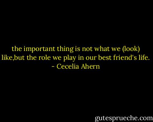 the important thing is not what we (look) like,but the role we play in our best friend's life. - Cecelia Ahern