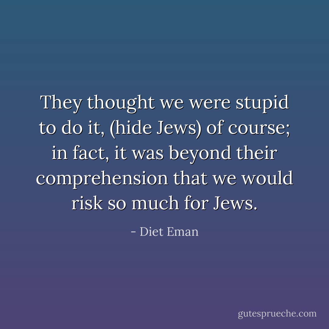 They thought we were stupid to do it, (hide Jews) of course; in fact, it was beyond their comprehension that we would risk so much for Jews. - Diet Eman