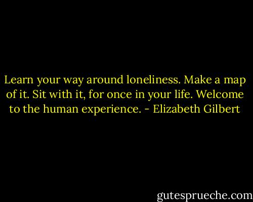 Learn your way around loneliness. Make a map of it. Sit with it, for once in your life. Welcome to the human experience. - Elizabeth Gilbert